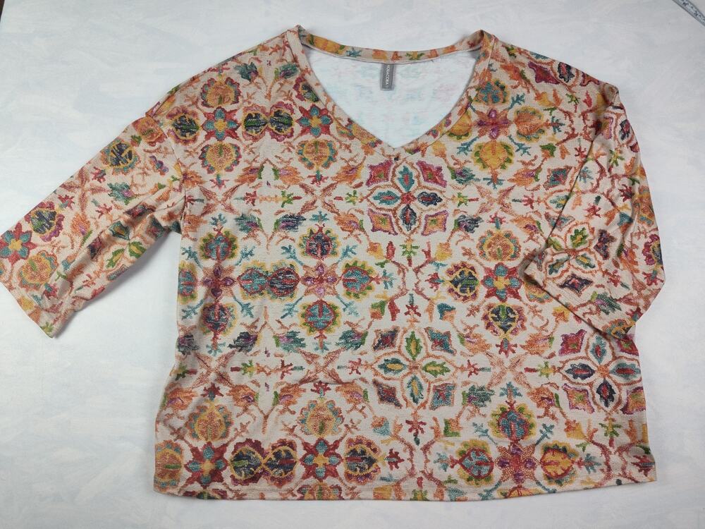 Noracora Multi Color Print Geometric Blouse 1/2 Inch Sleeves Women's Size 2X